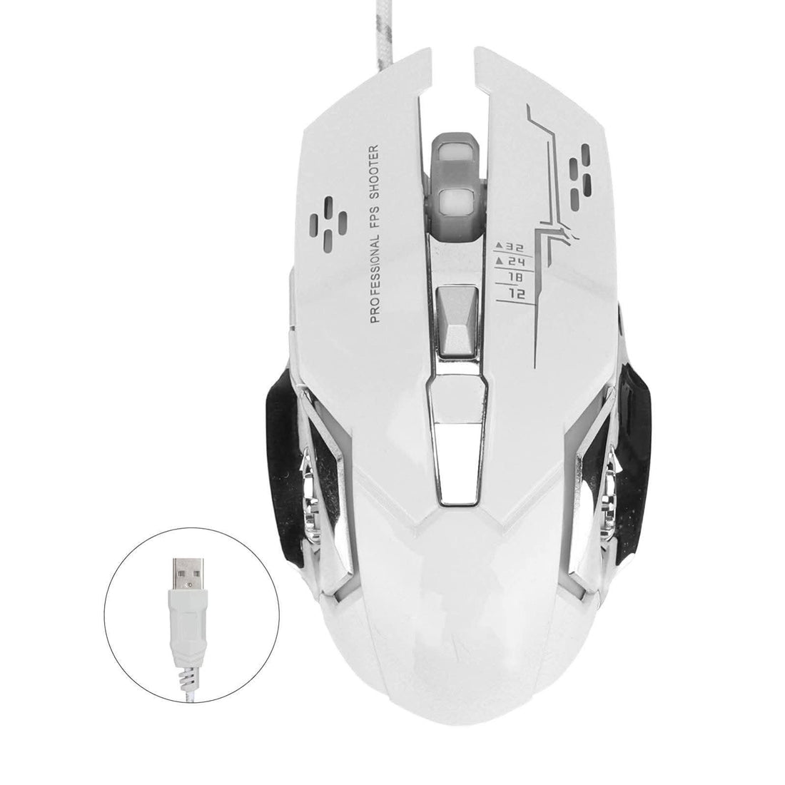 T5 White Wired Gaming Mouse 6 Button
